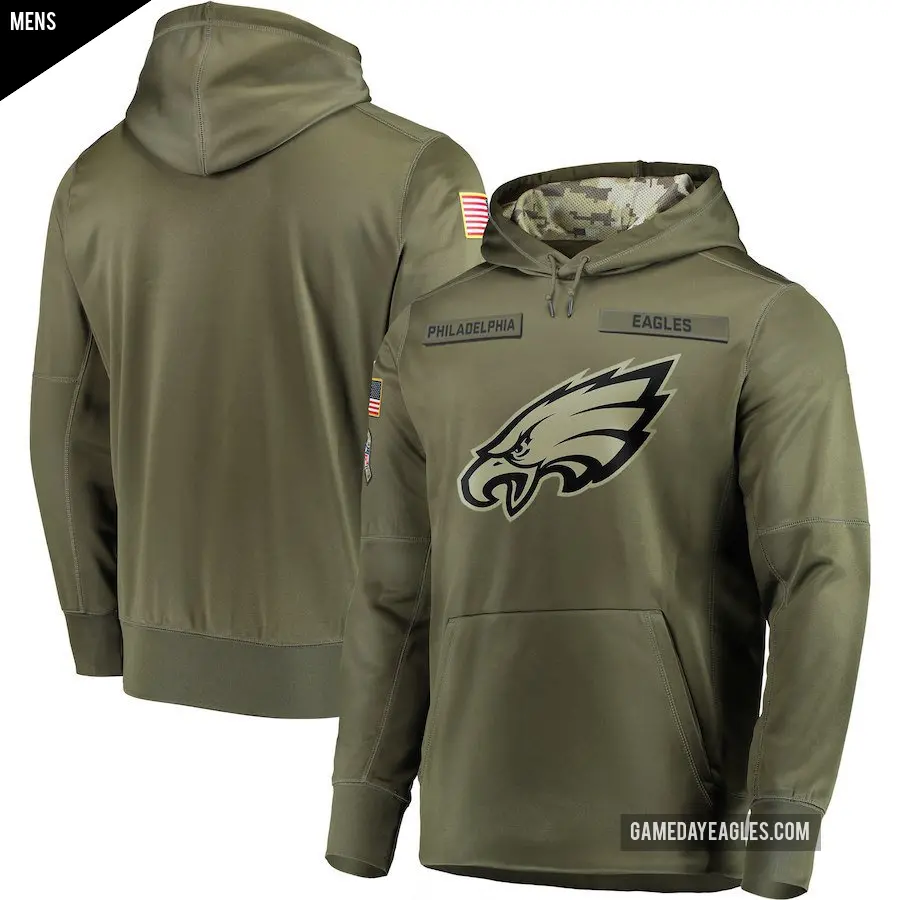 Men's Philadelphia Eagles Olive 2018 Salute to Service Sideline Therma Performance Pullover Hoodie