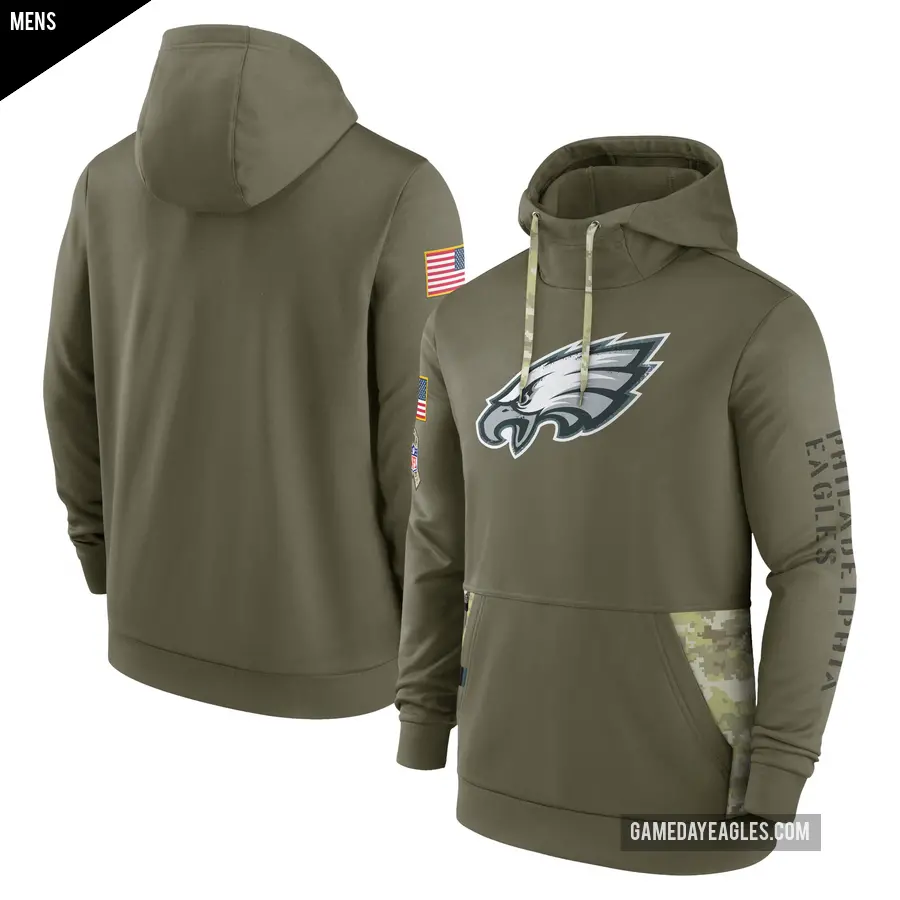 Men's Philadelphia Eagles Olive 2022 Salute to Service Therma Performance Pullover Hoodie