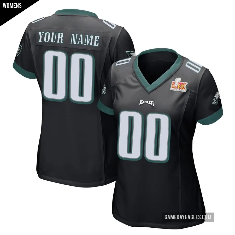 Women's Philadelphia Eagles ＃00 Custom Black Game Alternate Super Bowl LIX Jersey