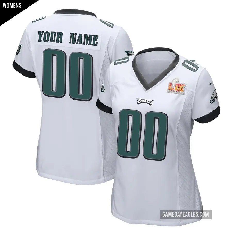 Women's Philadelphia Eagles ＃00 Custom White Game Super Bowl LIX Jersey