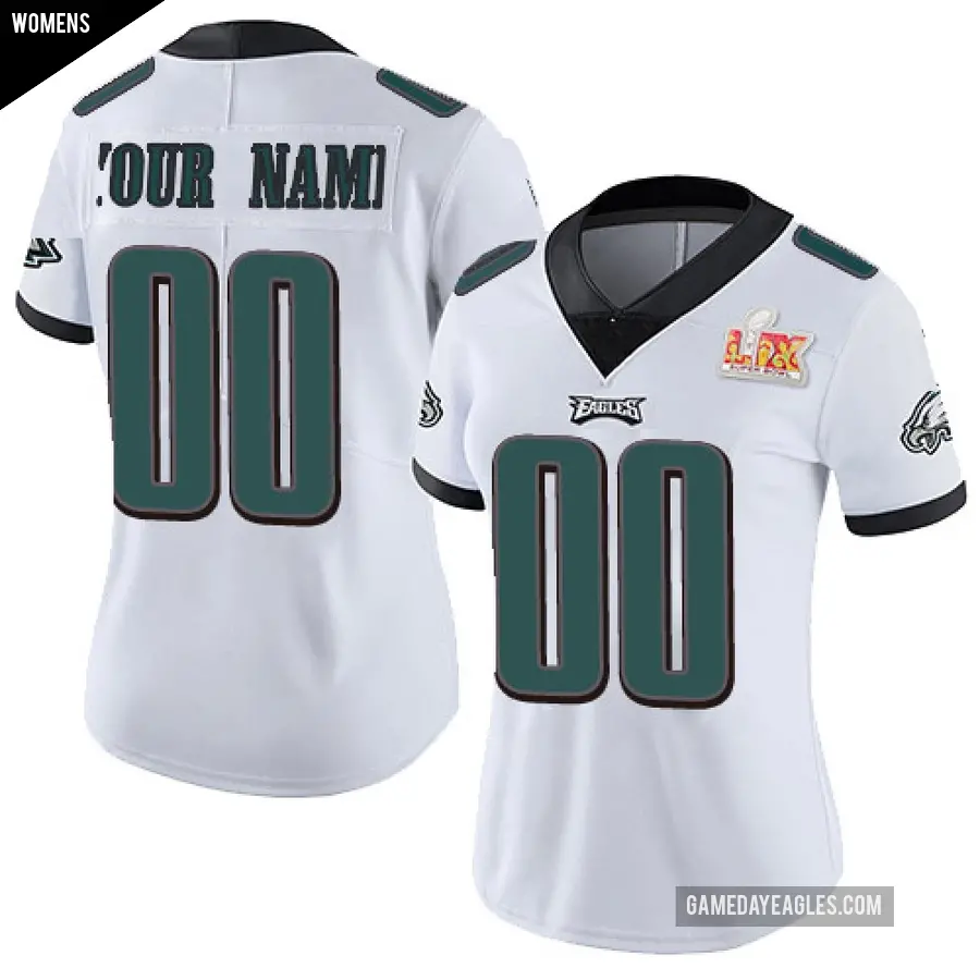 Women's Philadelphia Eagles ＃00 Custom White Limited Vapor Untouchable Super Bowl LIX Jersey