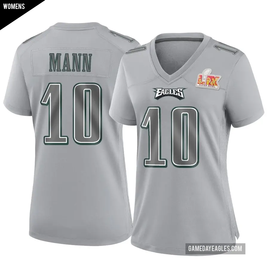 Women's Philadelphia Eagles ＃10 Braden Mann Gray Game Atmosphere Fashion Super Bowl LIX Jersey