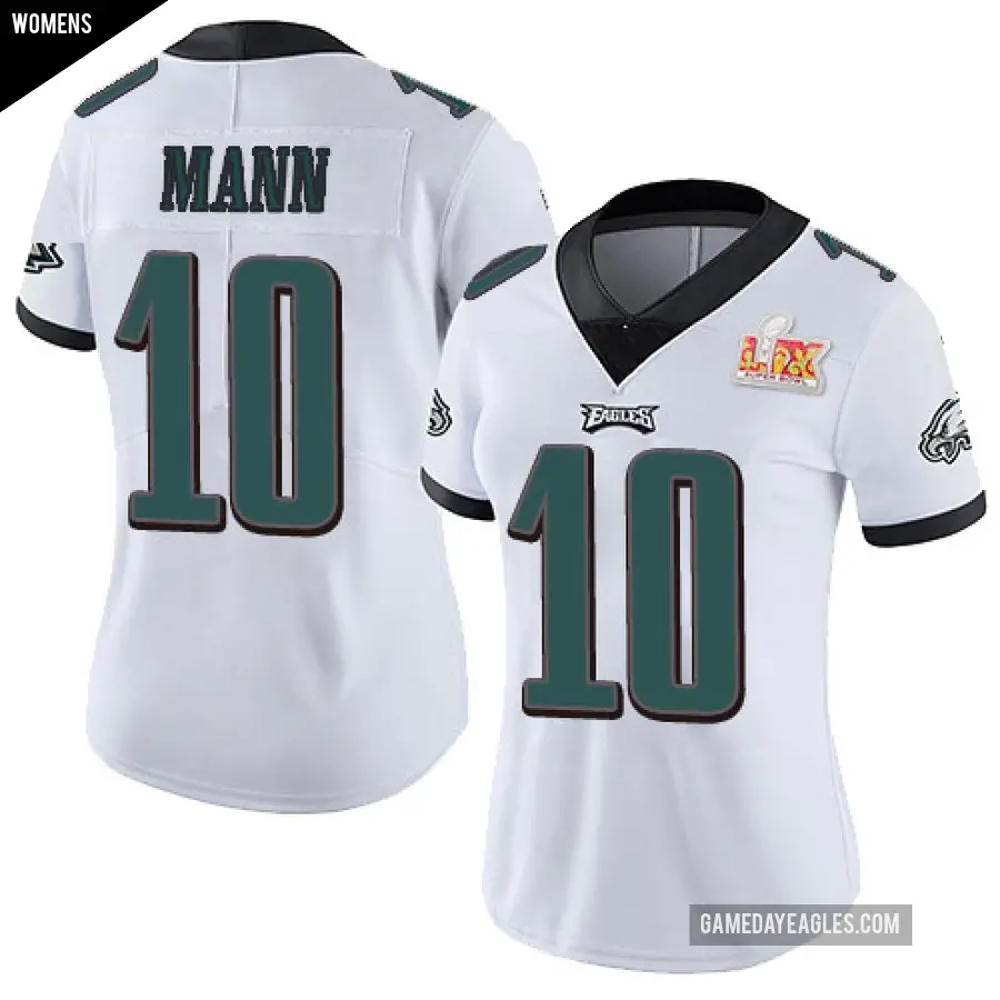 Women's Philadelphia Eagles ＃10 Braden Mann White Limited Vapor Untouchable Super Bowl LIX Jersey