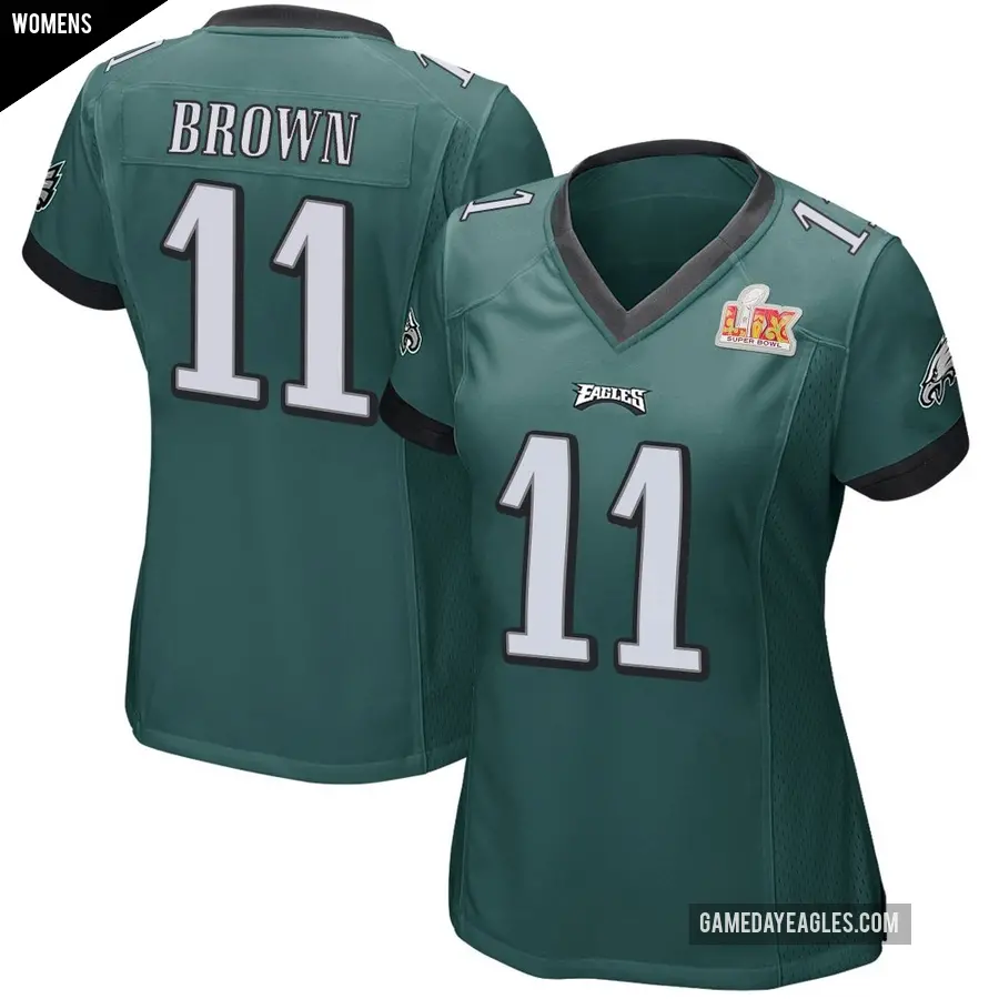 Women's Philadelphia Eagles ＃11 A.J. Brown Green Game Team Color Super Bowl LIX Jersey