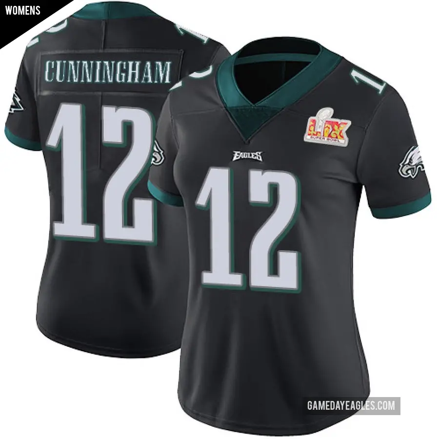 Women's Philadelphia Eagles ＃12 Randall Cunningham Black Limited Alternate Vapor Untouchable Super Bowl LIX Jersey