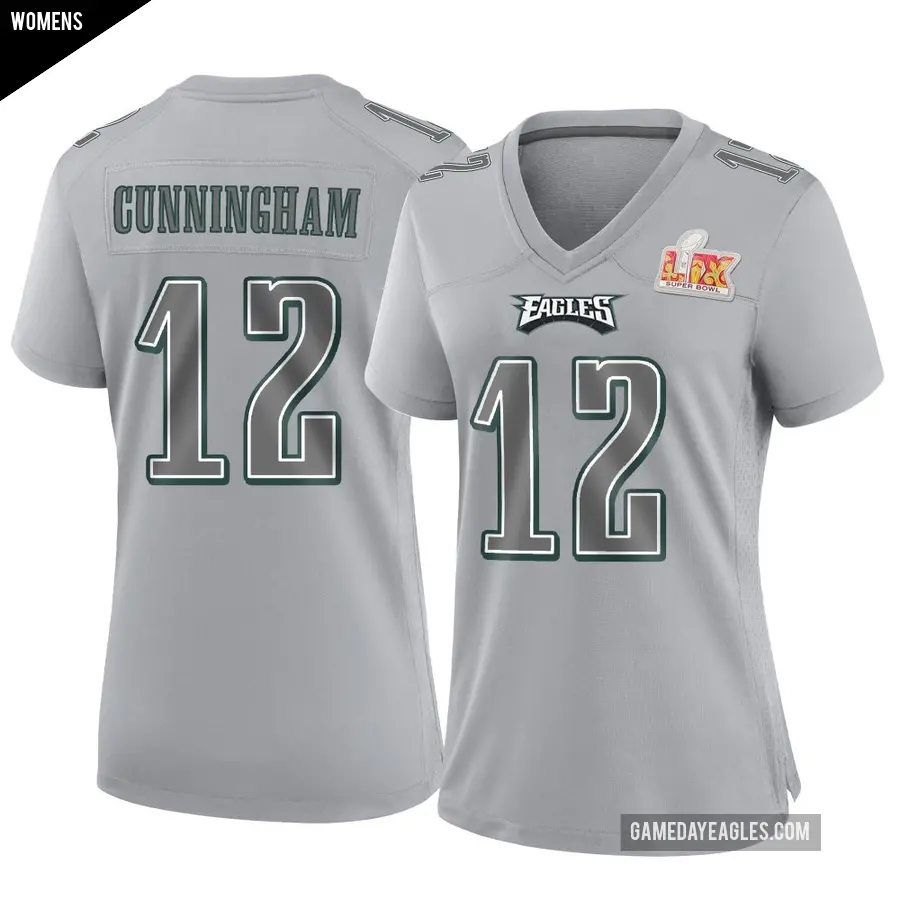 Women's Philadelphia Eagles ＃12 Randall Cunningham Gray Game Atmosphere Fashion Super Bowl LIX Jersey