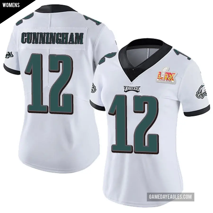 Women's Philadelphia Eagles ＃12 Randall Cunningham White Limited Vapor Untouchable Super Bowl LIX Jersey
