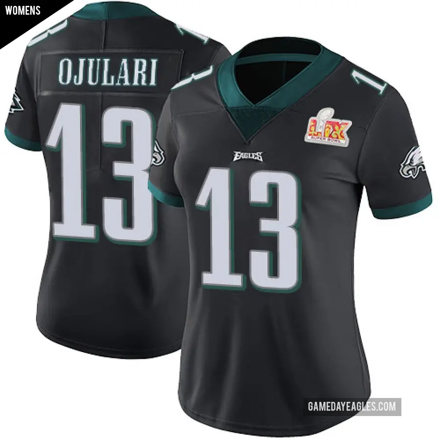 Women's Philadelphia Eagles ＃13 Azeez Ojulari Black Limited Alternate Vapor Untouchable Super Bowl LIX Jersey