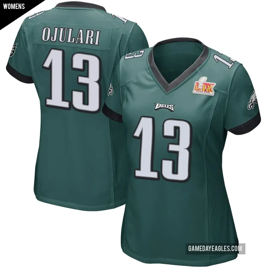 Women's Philadelphia Eagles ＃13 Azeez Ojulari Green Game Team Color Super Bowl LIX Jersey