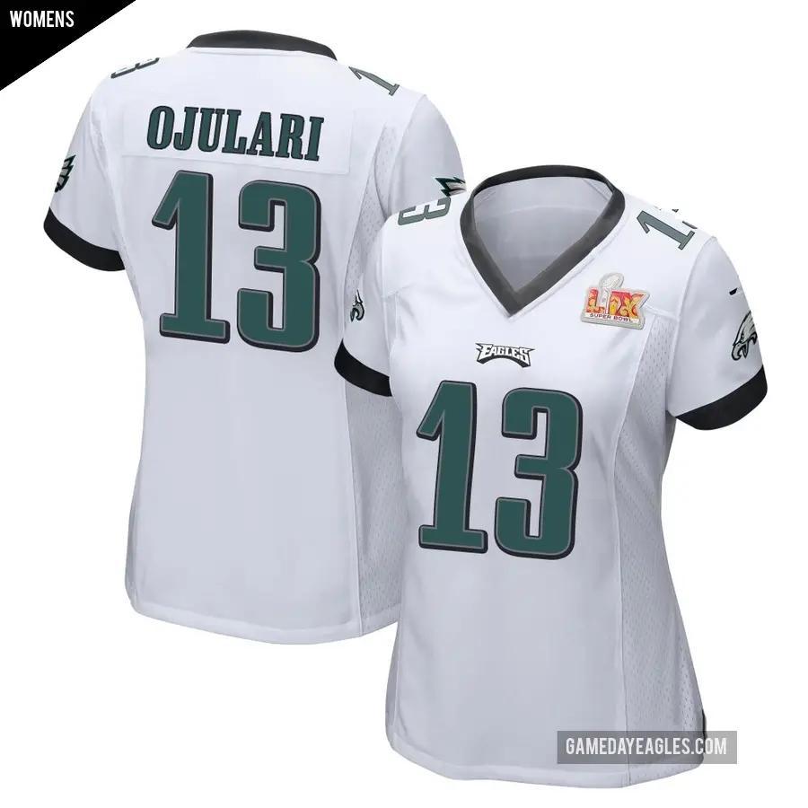 Women's Philadelphia Eagles ＃13 Azeez Ojulari White Game Super Bowl LIX Jersey