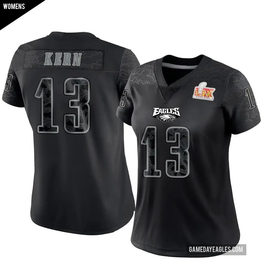 Women's Philadelphia Eagles ＃13 Brett Kern Black Limited Reflective Super Bowl LIX Jersey