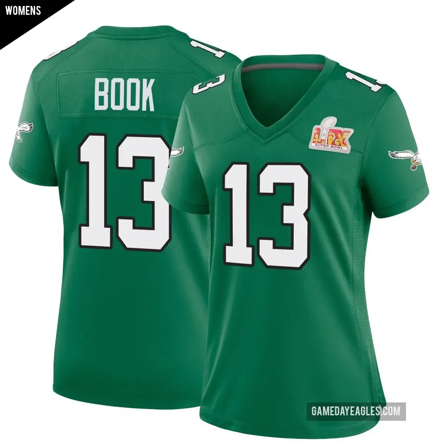 Women's Philadelphia Eagles ＃13 Ian Book Green Game Kelly Alternate Super Bowl LIX Jersey