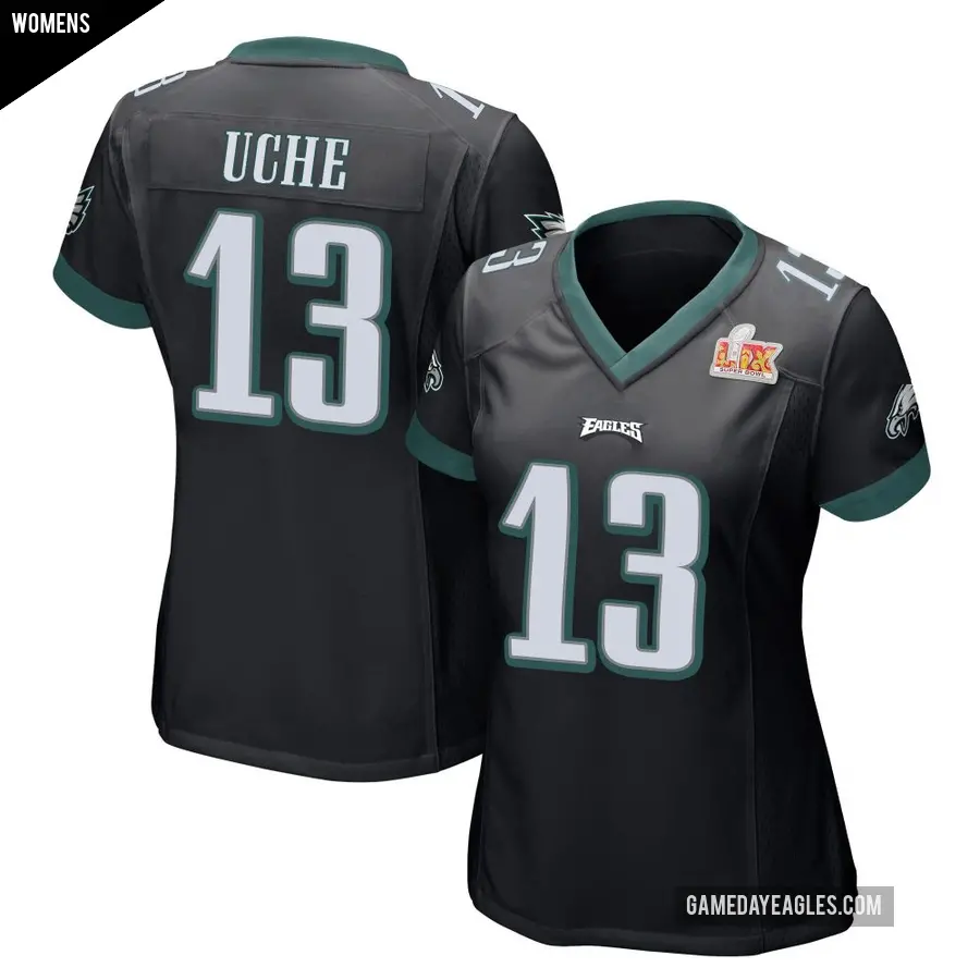 Women's Philadelphia Eagles ＃13 Joshua Uche Black Game Alternate Super Bowl LIX Jersey