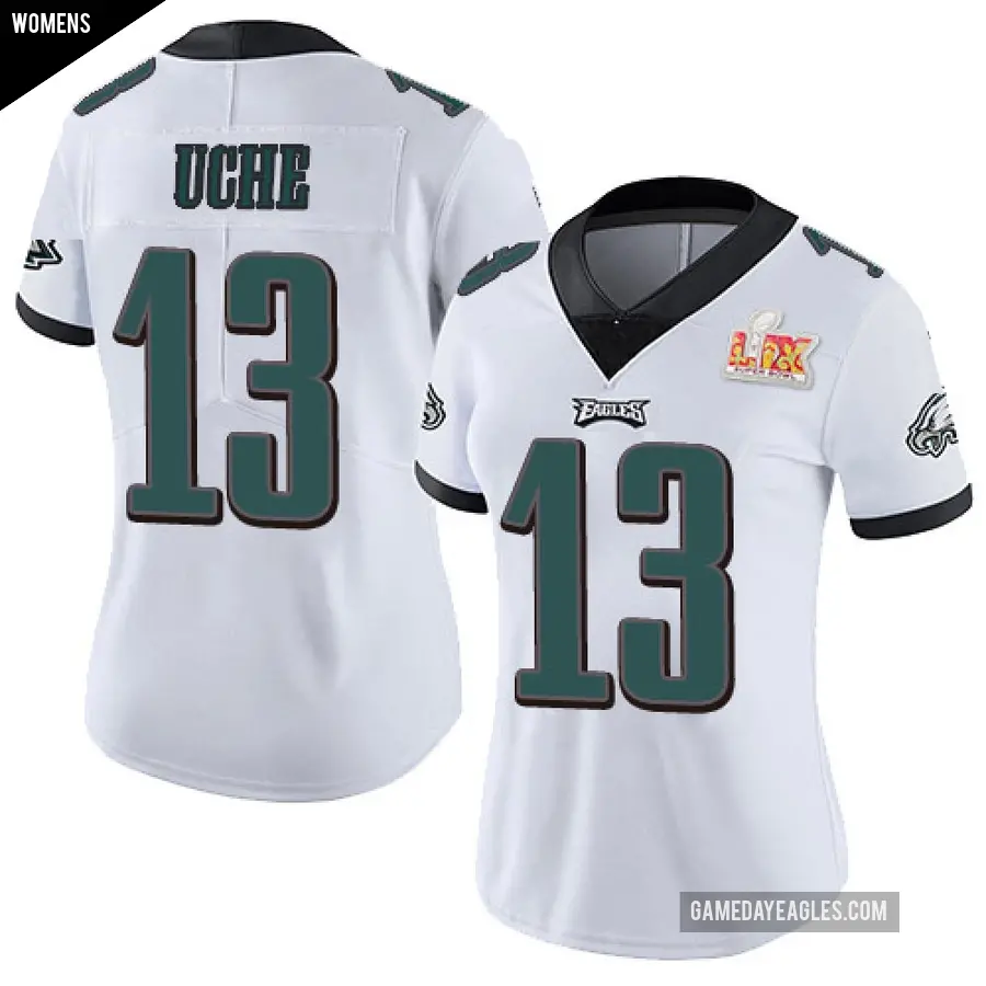 Women's Philadelphia Eagles ＃13 Joshua Uche White Limited Vapor Untouchable Super Bowl LIX Jersey