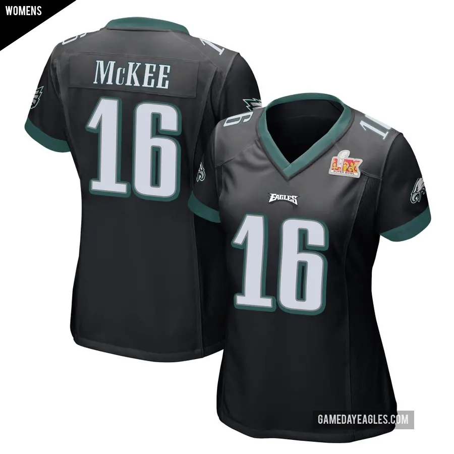 Women's Philadelphia Eagles ＃16 Tanner McKee Black Game Alternate Super Bowl LIX Jersey