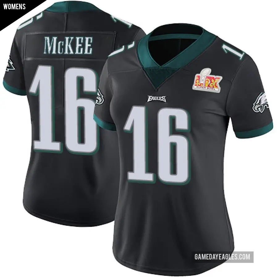 Women's Philadelphia Eagles ＃16 Tanner McKee Black Limited Alternate Vapor Untouchable Super Bowl LIX Jersey