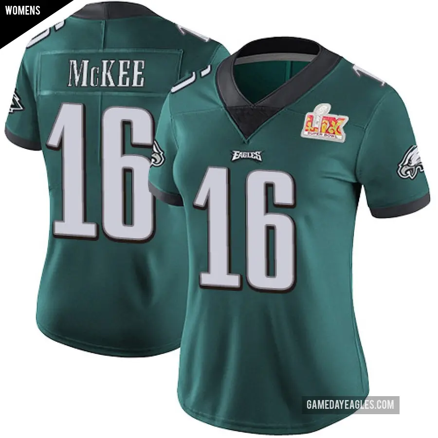 Women's Philadelphia Eagles ＃16 Tanner McKee Green Limited Midnight Team Color Vapor Untouchable Super Bowl LIX Jersey