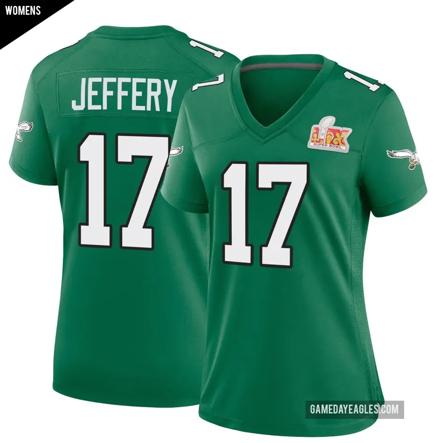 Women's Philadelphia Eagles ＃17 Alshon Jeffery Green Game Kelly Alternate Super Bowl LIX Jersey