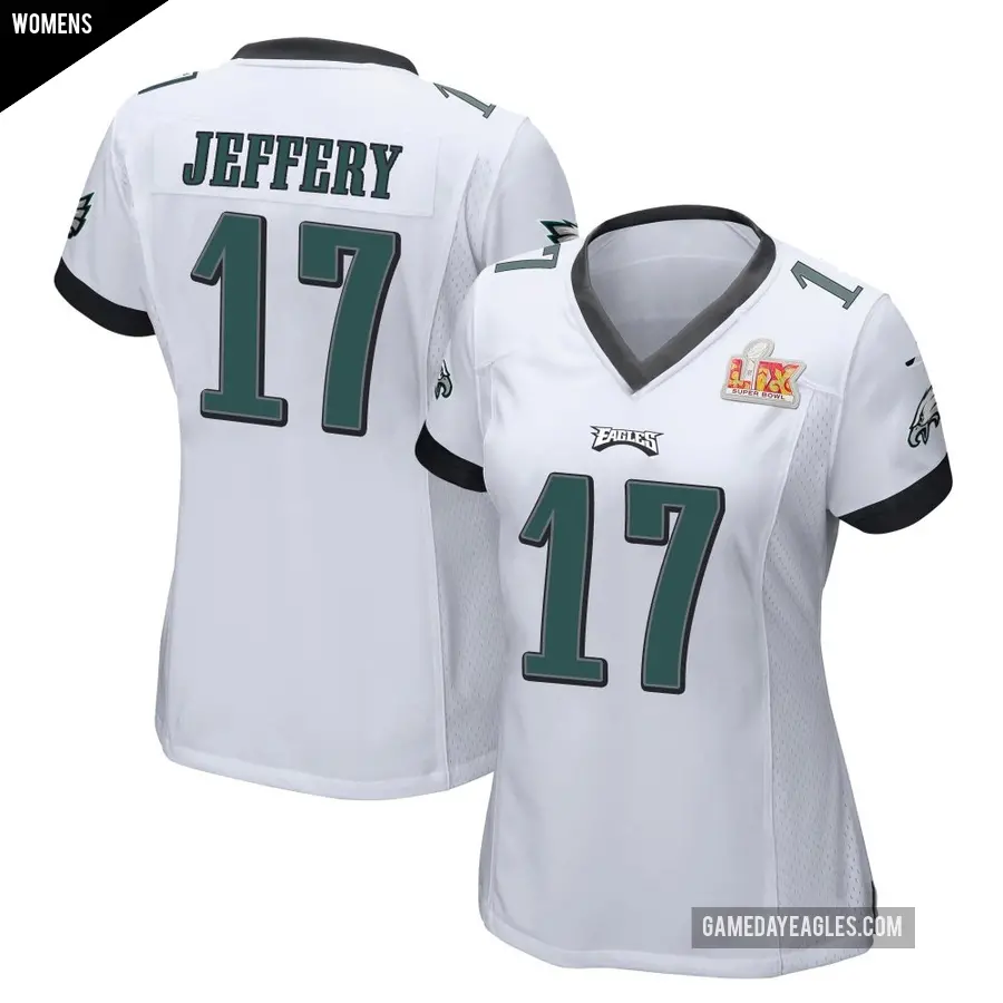 Women's Philadelphia Eagles ＃17 Alshon Jeffery White Game Super Bowl LIX Jersey