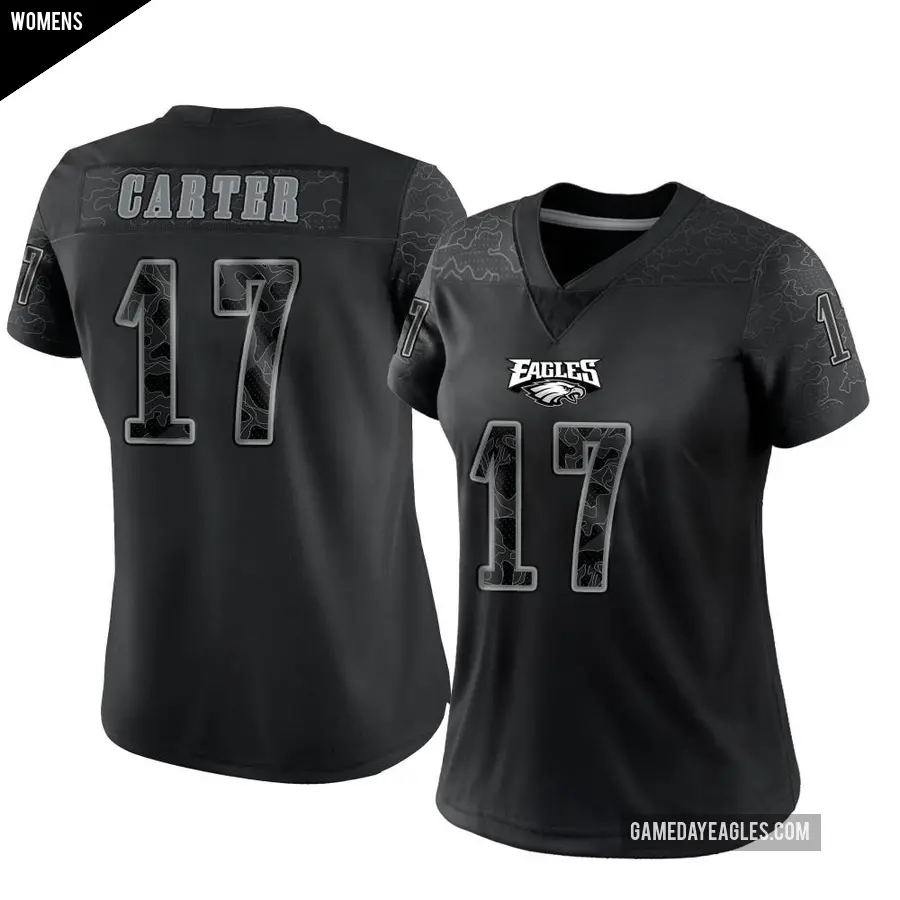 Women's Philadelphia Eagles ＃17 Cris Carter Black Limited Reflective Jersey