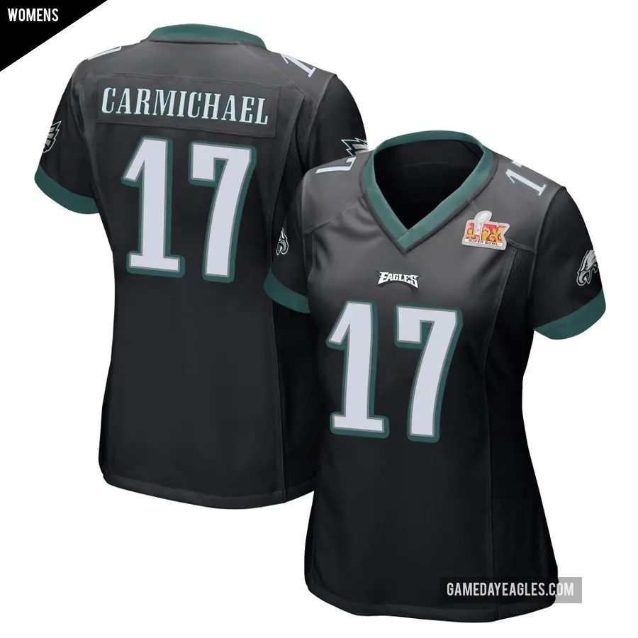 Women's Philadelphia Eagles ＃17 Harold Carmichael Black Game Alternate Super Bowl LIX Jersey