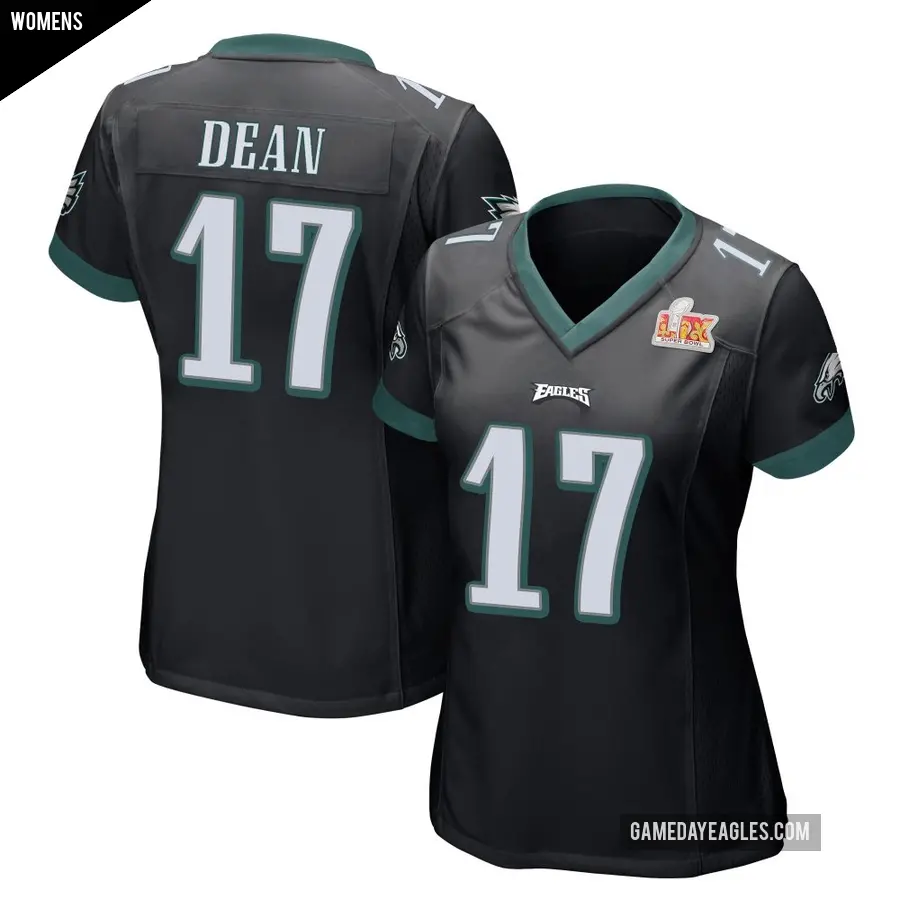 Women's Philadelphia Eagles ＃17 Nakobe Dean Black Game Alternate Super Bowl LIX Jersey