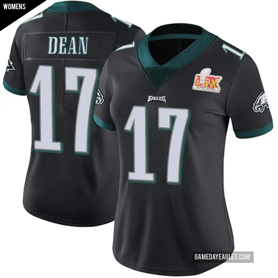 Women's Philadelphia Eagles ＃17 Nakobe Dean Black Limited Alternate Vapor Untouchable Super Bowl LIX Jersey