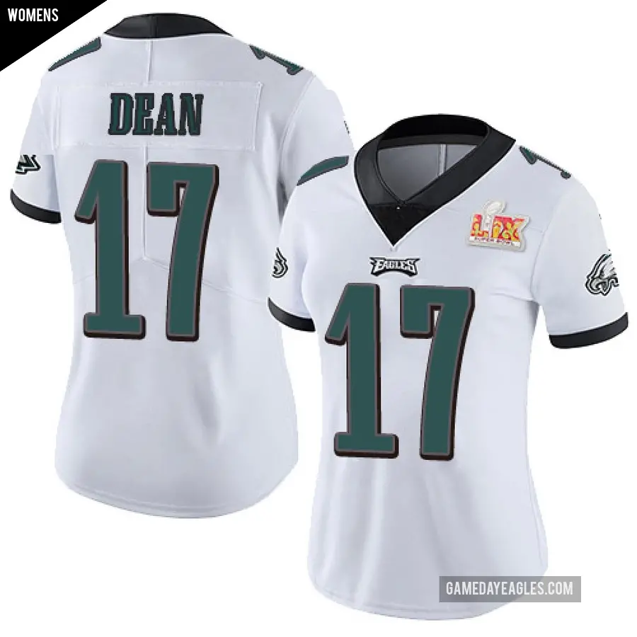 Women's Philadelphia Eagles ＃17 Nakobe Dean White Limited Vapor Untouchable Super Bowl LIX Jersey