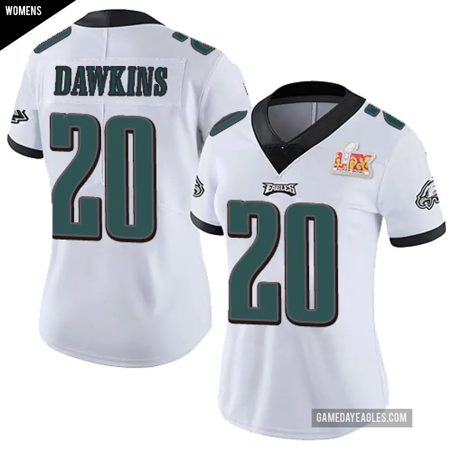 Women's Philadelphia Eagles ＃20 Brian Dawkins White Limited Vapor Untouchable Super Bowl LIX Jersey
