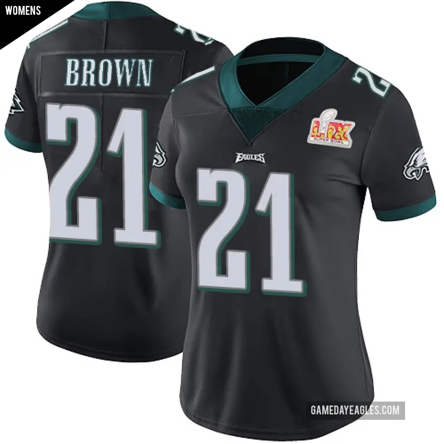 Women's Philadelphia Eagles ＃21 Sydney Brown Black Limited Alternate Vapor Untouchable Super Bowl LIX Jersey