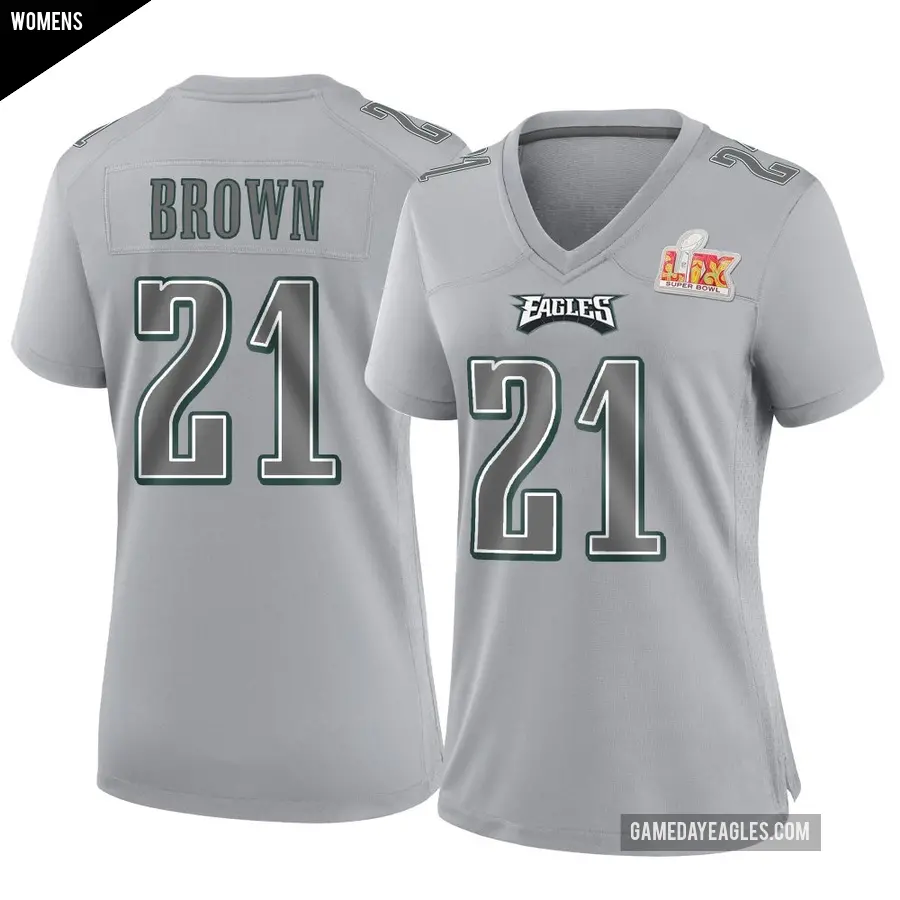 Women's Philadelphia Eagles ＃21 Sydney Brown Gray Game Atmosphere Fashion Super Bowl LIX Jersey
