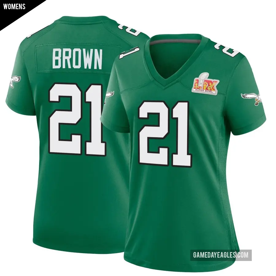 Women's Philadelphia Eagles ＃21 Sydney Brown Green Game Kelly Alternate Super Bowl LIX Jersey