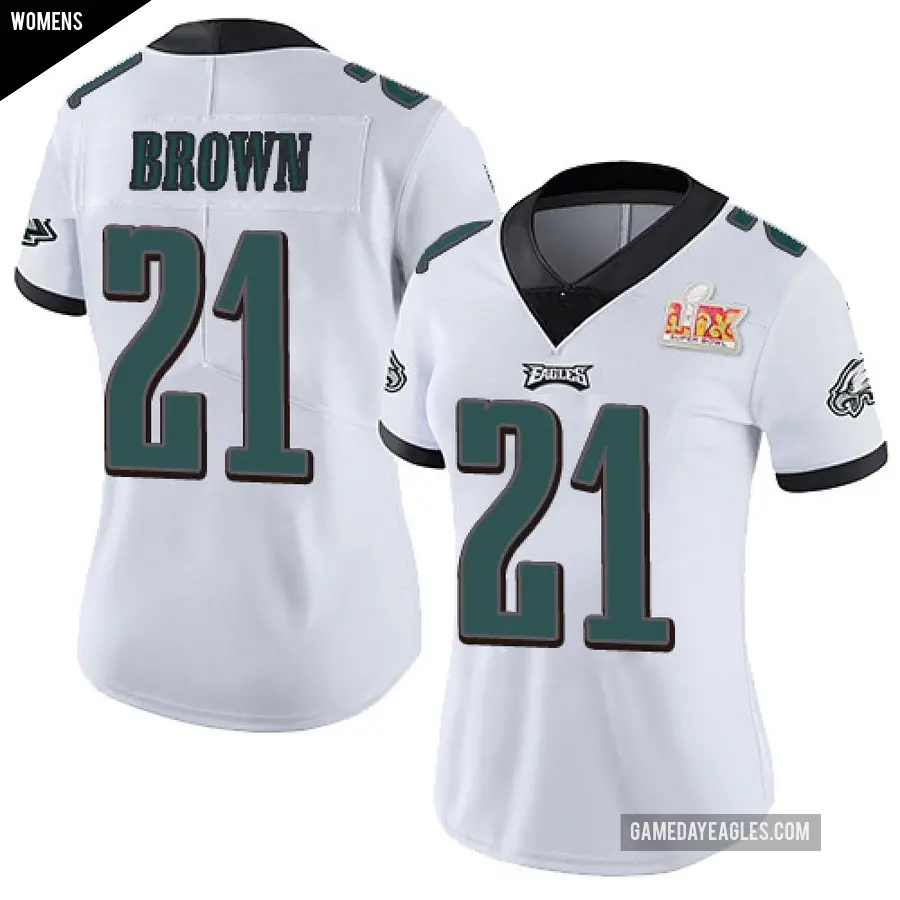 Women's Philadelphia Eagles ＃21 Sydney Brown White Limited Vapor Untouchable Super Bowl LIX Jersey