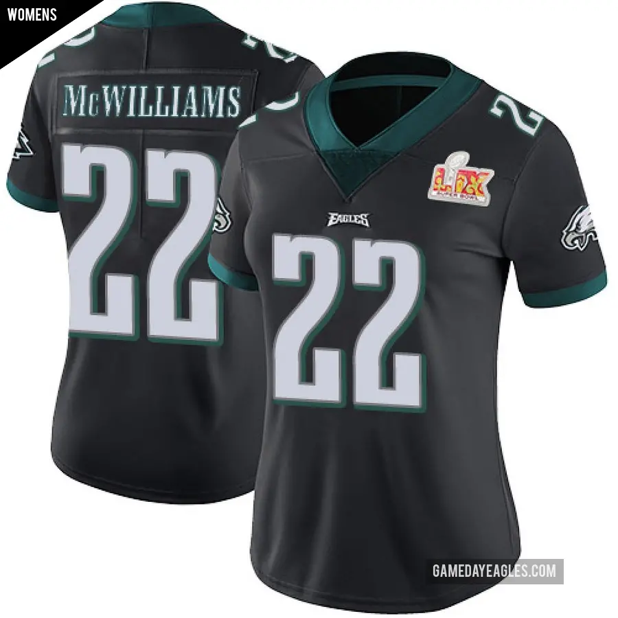 Women's Philadelphia Eagles ＃22 Mac McWilliams Black Limited Alternate Vapor Untouchable Super Bowl LIX Jersey