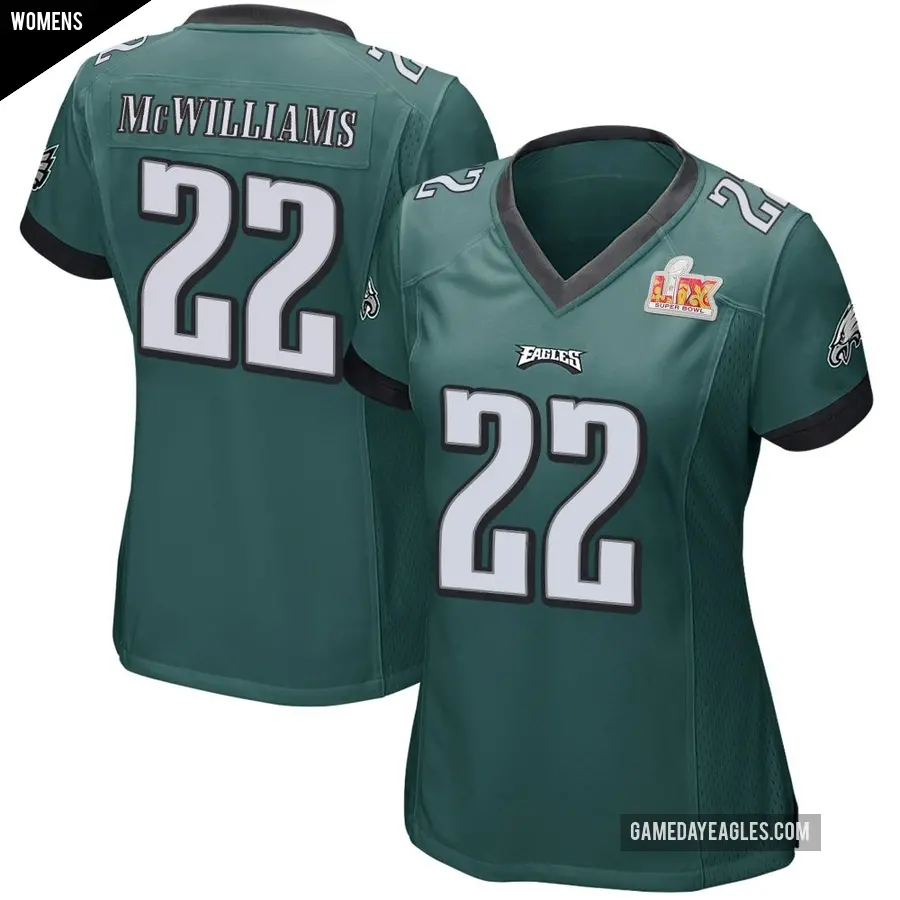 Women's Philadelphia Eagles ＃22 Mac McWilliams Green Game Team Color Super Bowl LIX Jersey