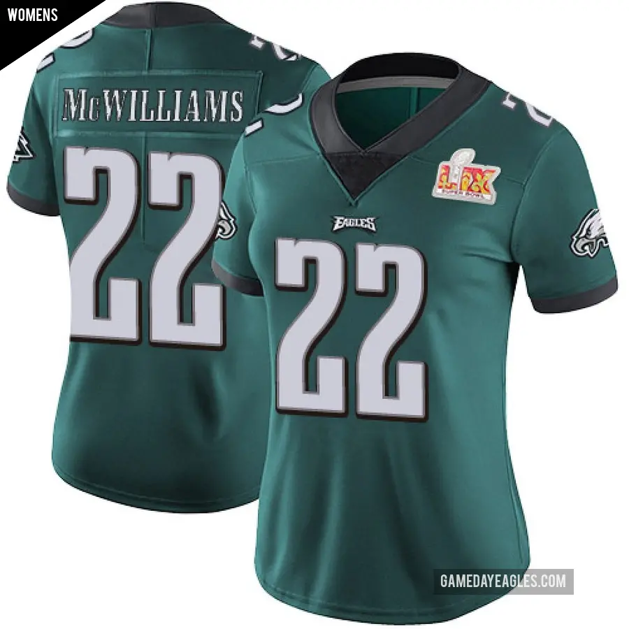 Women's Philadelphia Eagles ＃22 Mac McWilliams Green Limited Midnight Team Color Vapor Untouchable Super Bowl LIX Jersey