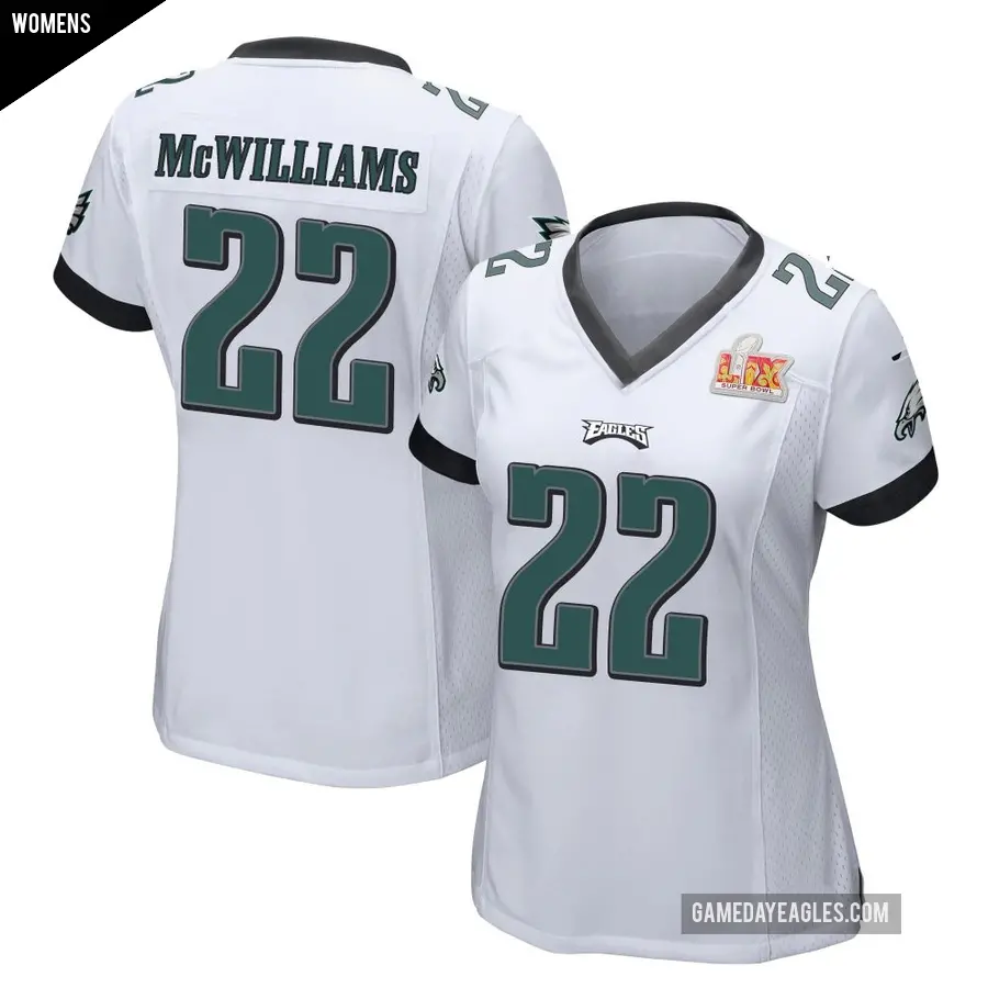 Women's Philadelphia Eagles ＃22 Mac McWilliams White Game Super Bowl LIX Jersey