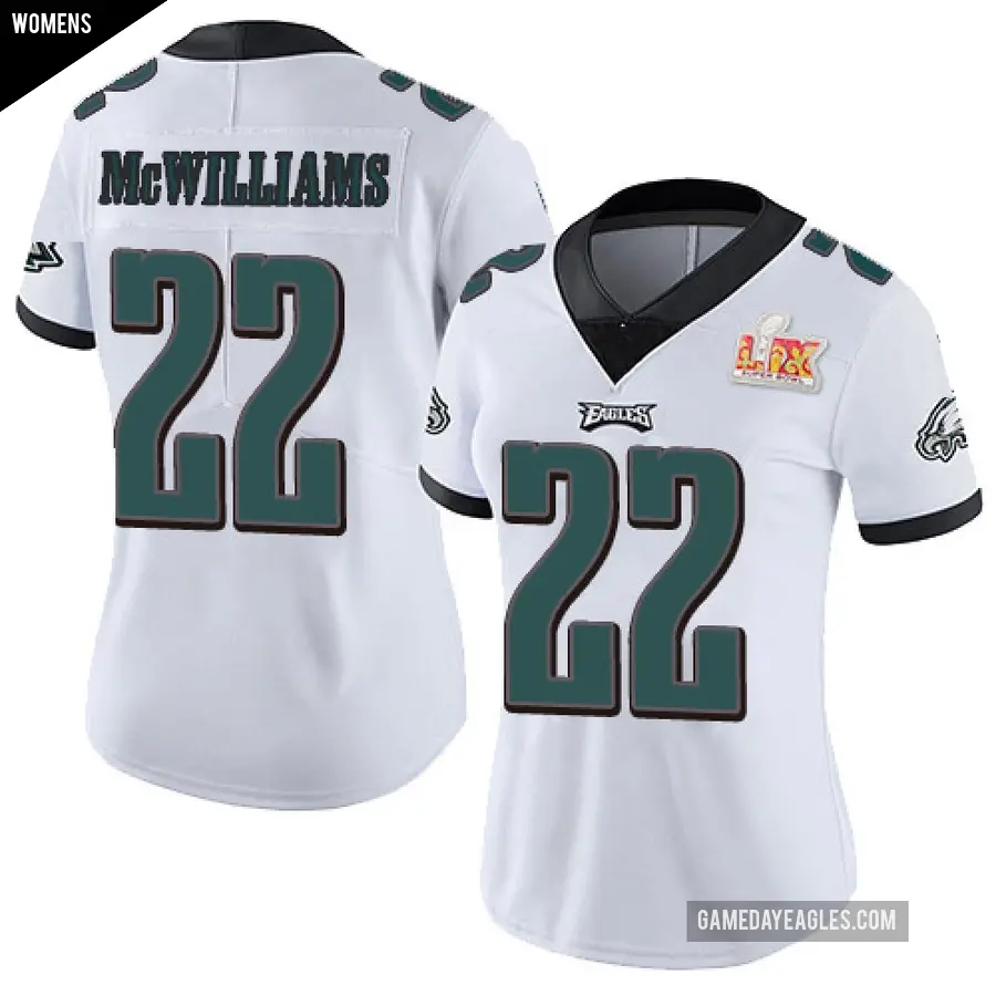 Women's Philadelphia Eagles ＃22 Mac McWilliams White Limited Vapor Untouchable Super Bowl LIX Jersey