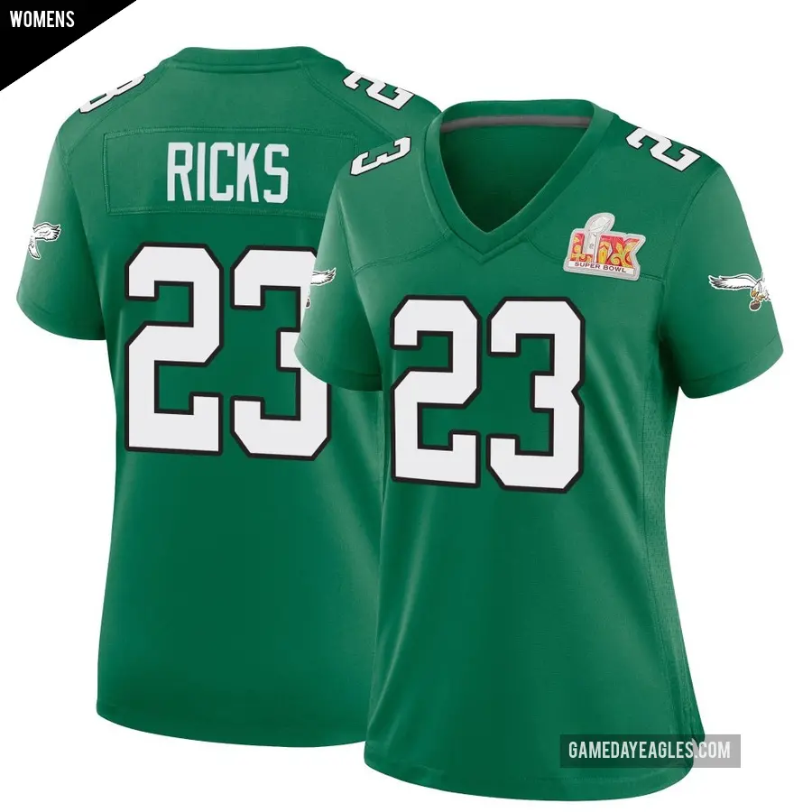 Women's Philadelphia Eagles ＃23 Eli Ricks Green Game Kelly Alternate Super Bowl LIX Jersey