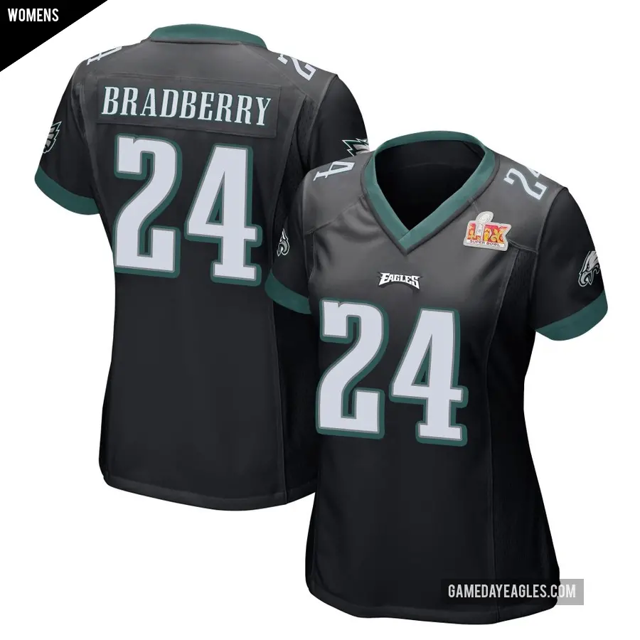 Women's Philadelphia Eagles ＃24 James Bradberry IV Black Game Alternate Super Bowl LIX Jersey