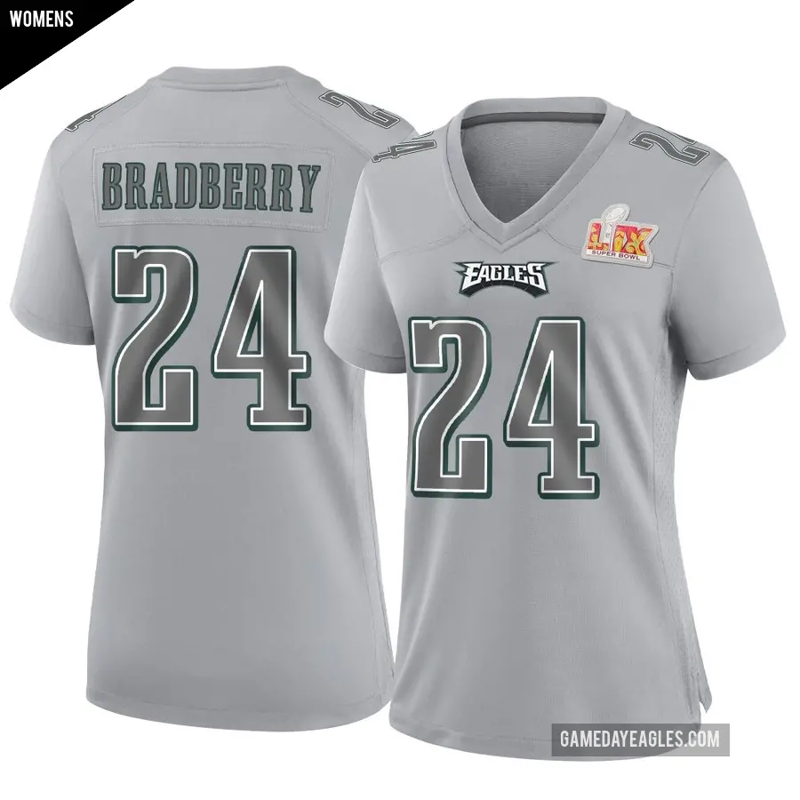 Women's Philadelphia Eagles ＃24 James Bradberry IV Gray Game Atmosphere Fashion Super Bowl LIX Jersey