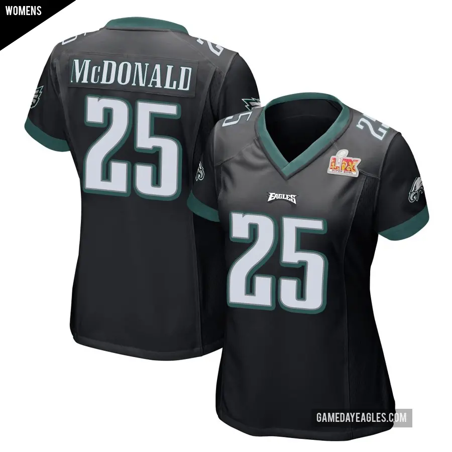 Women's Philadelphia Eagles ＃25 Tommy McDonald Black Game Alternate Super Bowl LIX Jersey