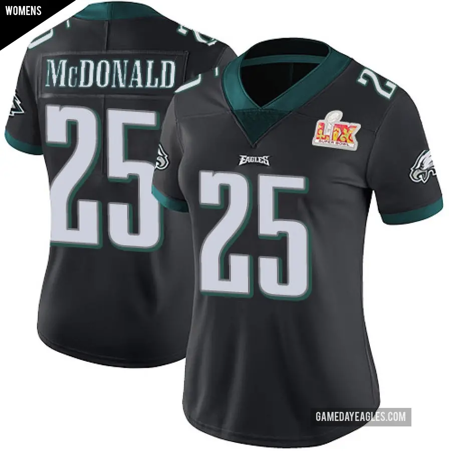 Women's Philadelphia Eagles ＃25 Tommy McDonald Black Limited Alternate Vapor Untouchable Super Bowl LIX Jersey