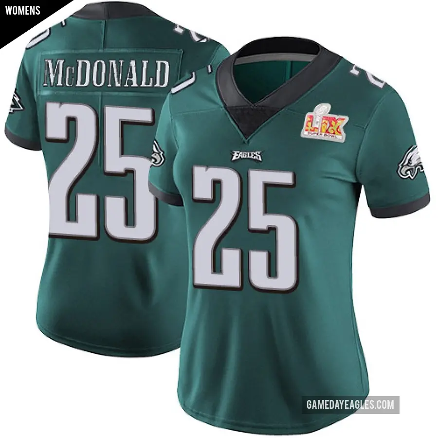 Women's Philadelphia Eagles ＃25 Tommy McDonald Green Limited Midnight Team Color Vapor Untouchable Super Bowl LIX Jersey