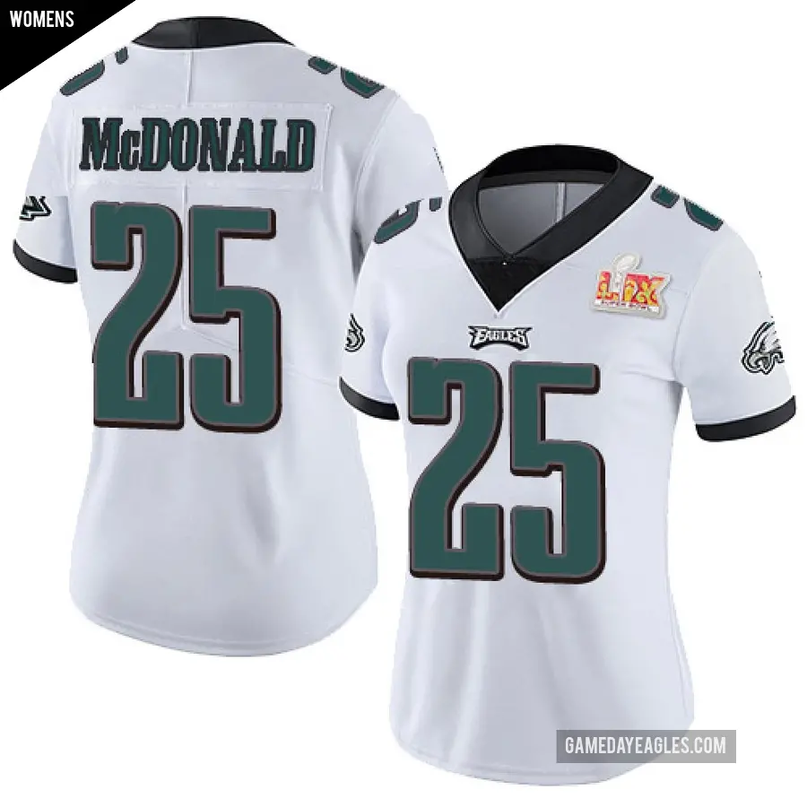 Women's Philadelphia Eagles ＃25 Tommy McDonald White Limited Vapor Untouchable Super Bowl LIX Jersey