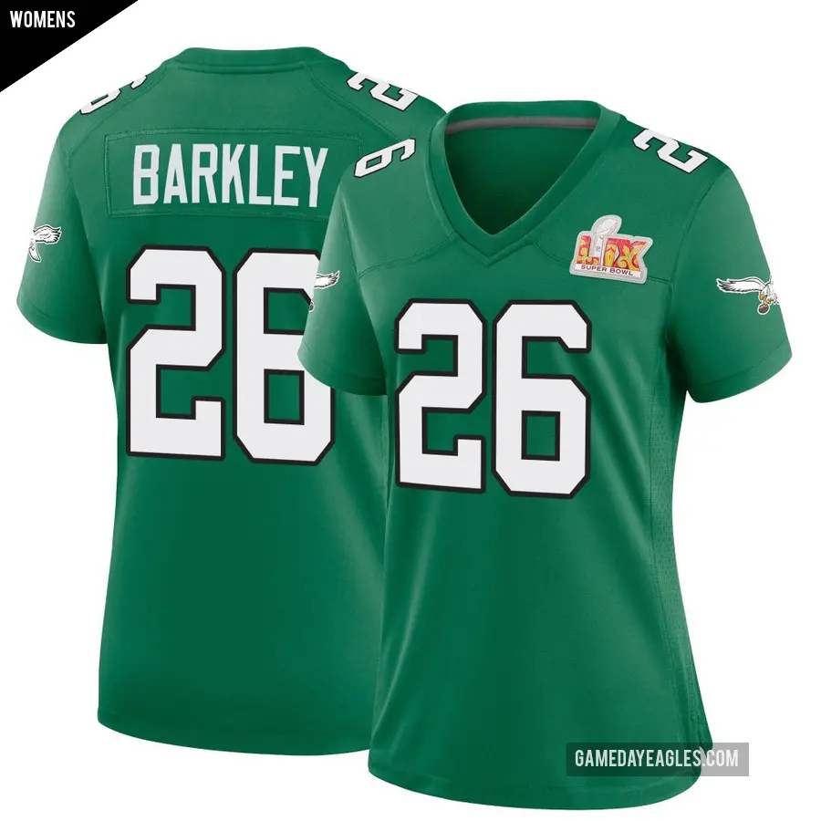 Women's Philadelphia Eagles ＃26 Saquon Barkley Green Game Kelly Alternate Super Bowl LIX Jersey