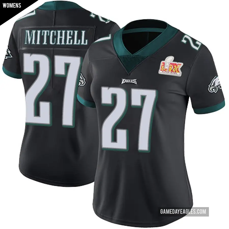 Women's Philadelphia Eagles ＃27 Quinyon Mitchell Black Limited Alternate Vapor Untouchable Super Bowl LIX Jersey