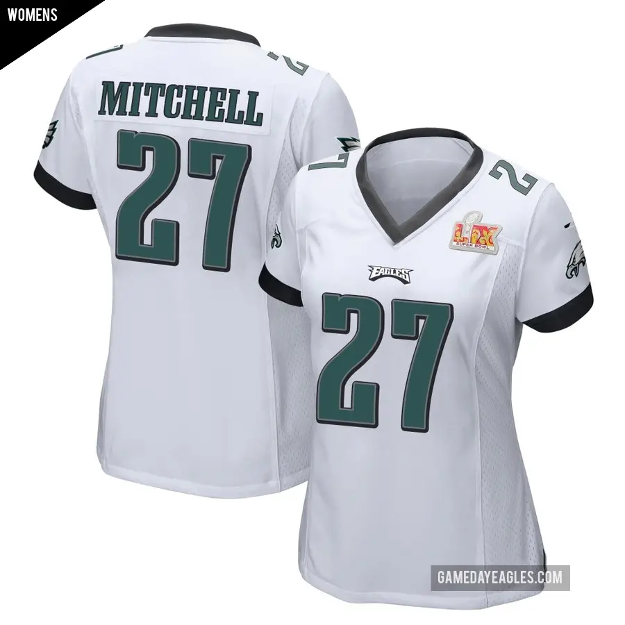 Women's Philadelphia Eagles ＃27 Quinyon Mitchell White Game Super Bowl LIX Jersey