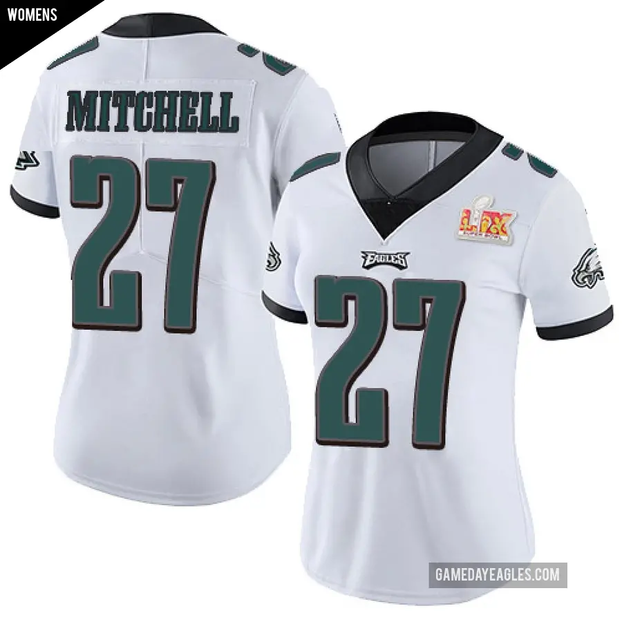 Women's Philadelphia Eagles ＃27 Quinyon Mitchell White Limited Vapor Untouchable Super Bowl LIX Jersey