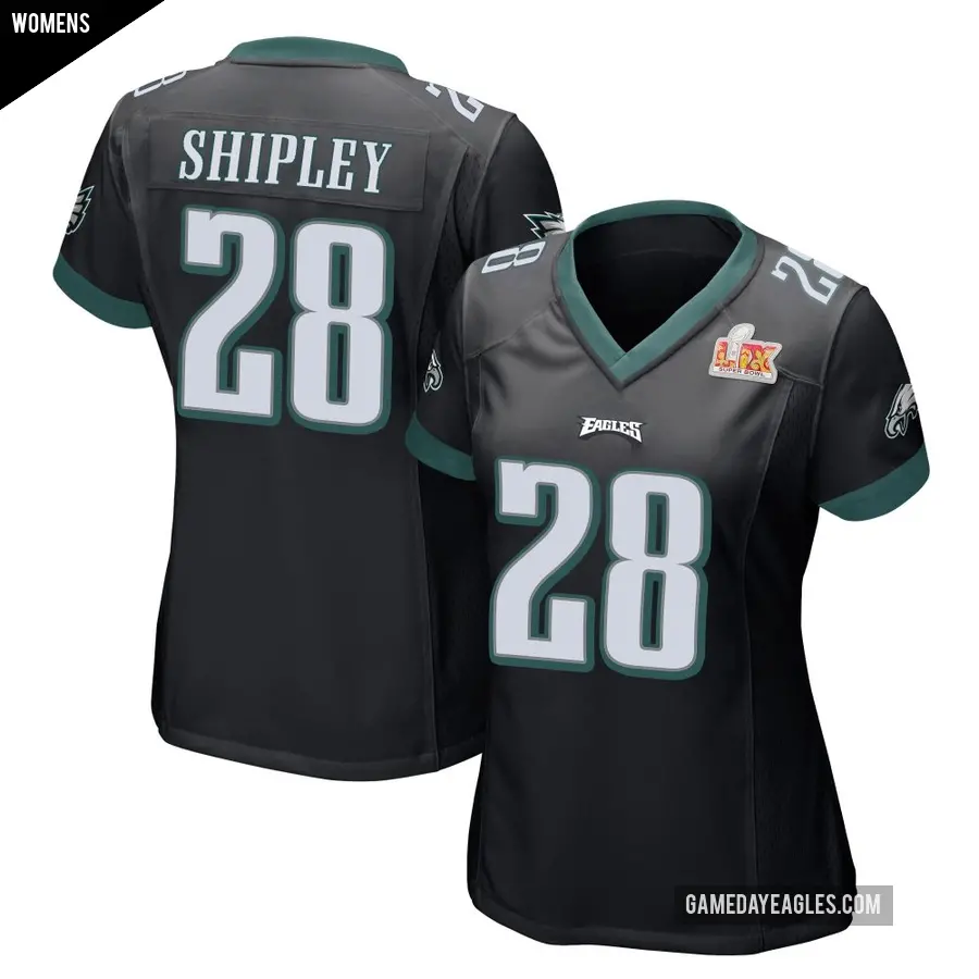 Women's Philadelphia Eagles ＃28 Will Shipley Black Game Alternate Super Bowl LIX Jersey